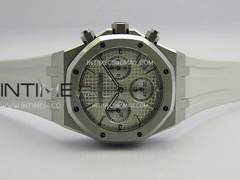 Royal Oak Chrono 26240 50th SS V2 DDF 1:1 Best Edition Silver Dial On White Rubber Strap Super Clone DD4401