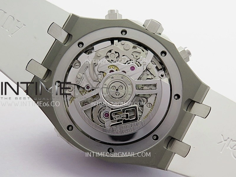 Royal Oak Chrono 26240 50th SS V2 DDF 1:1 Best Edition Silver Dial On White Rubber Strap Super Clone DD4401