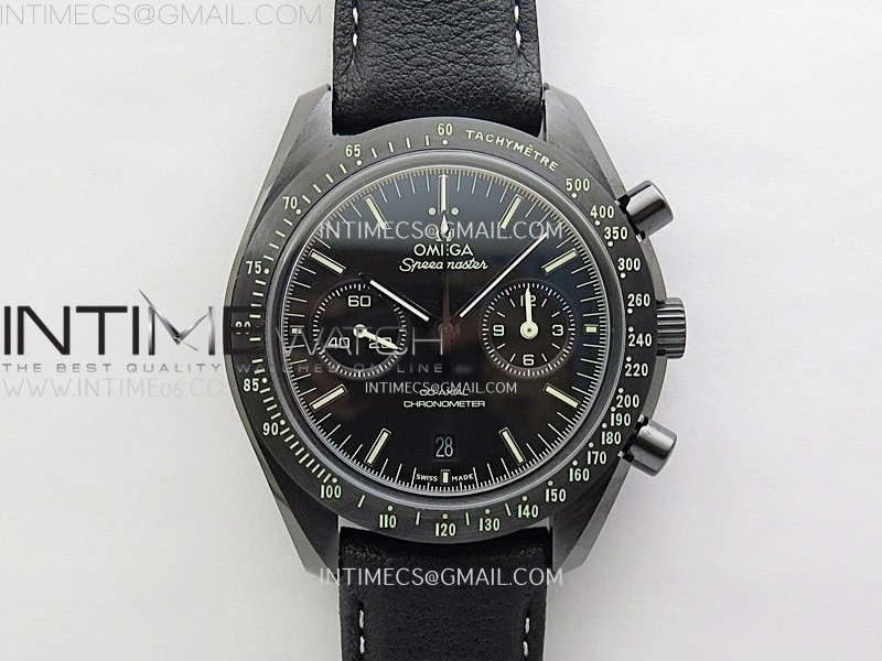 Speedmaster "Dark Side of The Moon" Real Ceramic N1F 1:1 Best Edition Black Dial on Black Leather Strap A9300
