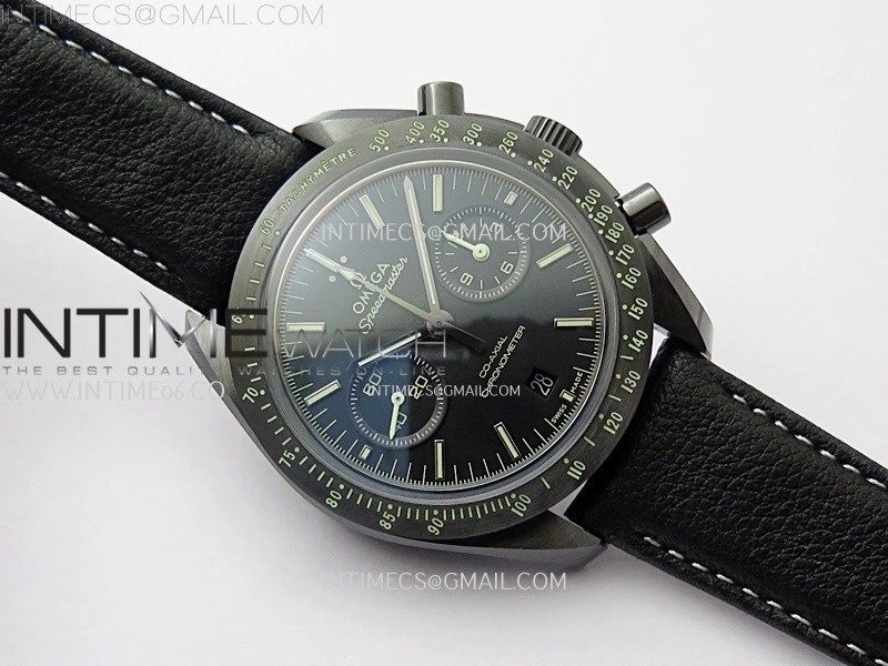 Speedmaster "Dark Side of The Moon" Real Ceramic N1F 1:1 Best Edition Black Dial on Black Leather Strap A9300