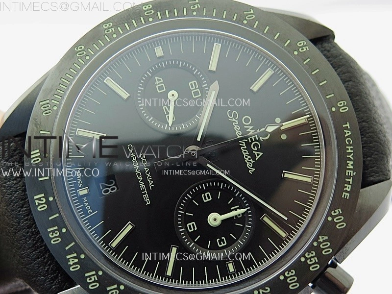Speedmaster "Dark Side of The Moon" Real Ceramic N1F 1:1 Best Edition Black Dial on Black Leather Strap A9300