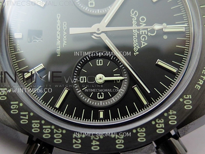 Speedmaster "Dark Side of The Moon" Real Ceramic N1F 1:1 Best Edition Black Dial on Black Leather Strap A9300