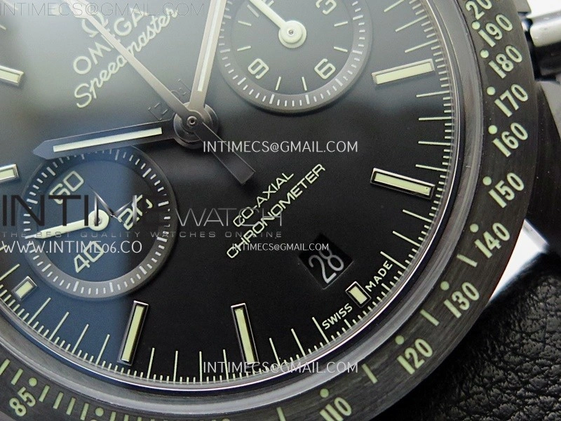 Speedmaster "Dark Side of The Moon" Real Ceramic N1F 1:1 Best Edition Black Dial on Black Leather Strap A9300