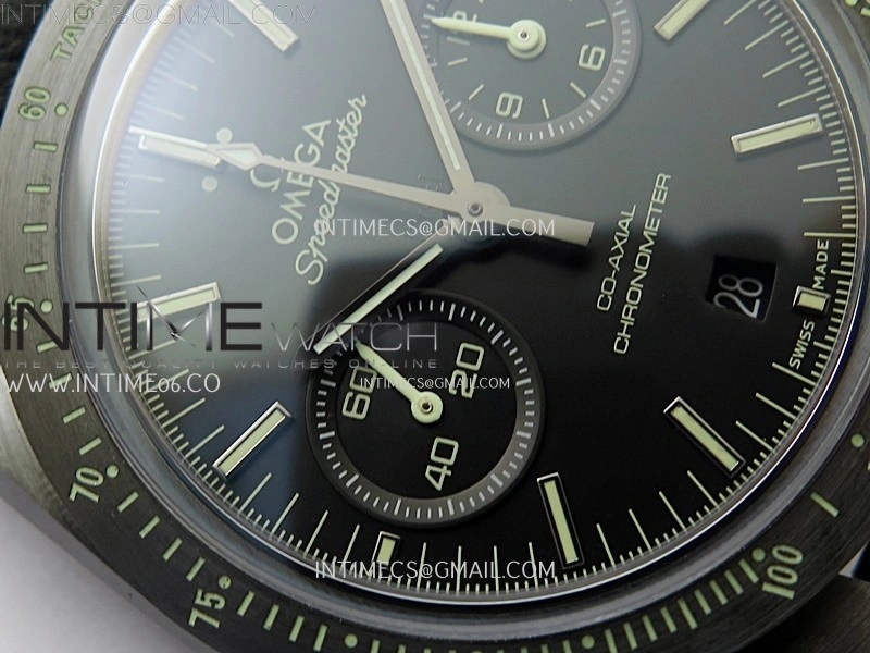Speedmaster "Dark Side of The Moon" Real Ceramic N1F 1:1 Best Edition Black Dial on Black Leather Strap A9300