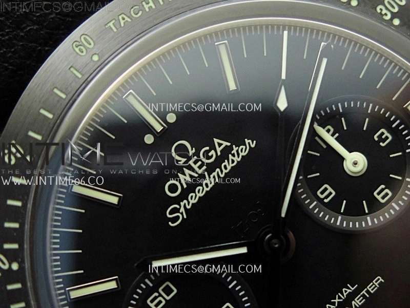 Speedmaster "Dark Side of The Moon" Real Ceramic N1F 1:1 Best Edition Black Dial on Black Leather Strap A9300