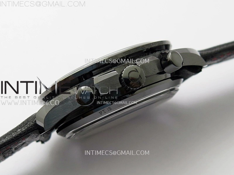 Speedmaster "Dark Side of The Moon" Real Ceramic N1F 1:1 Best Edition Black Dial on Black Leather Strap A9300