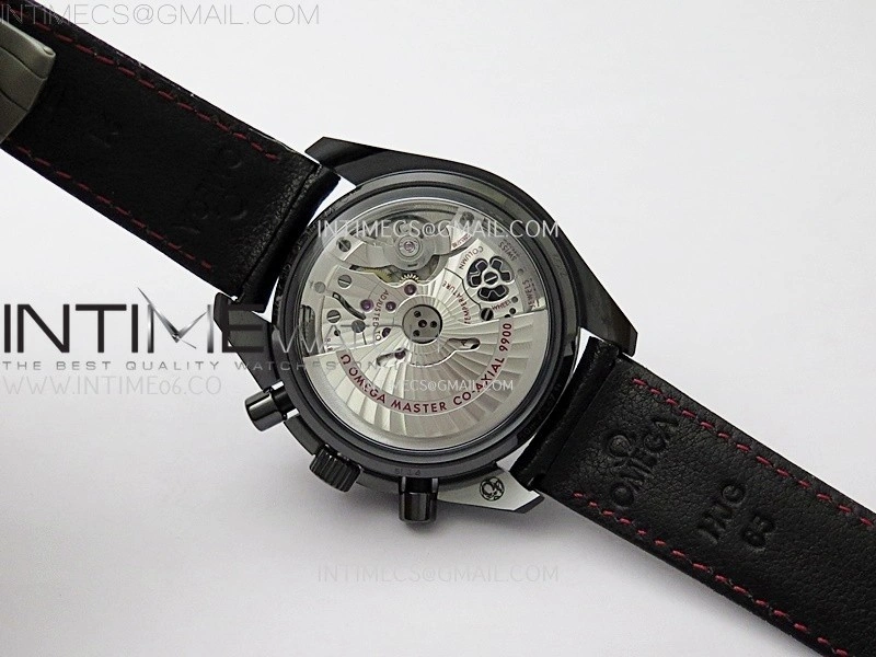 Speedmaster "Dark Side of The Moon" Real Ceramic N1F 1:1 Best Edition Black Dial on Black Leather Strap A9300