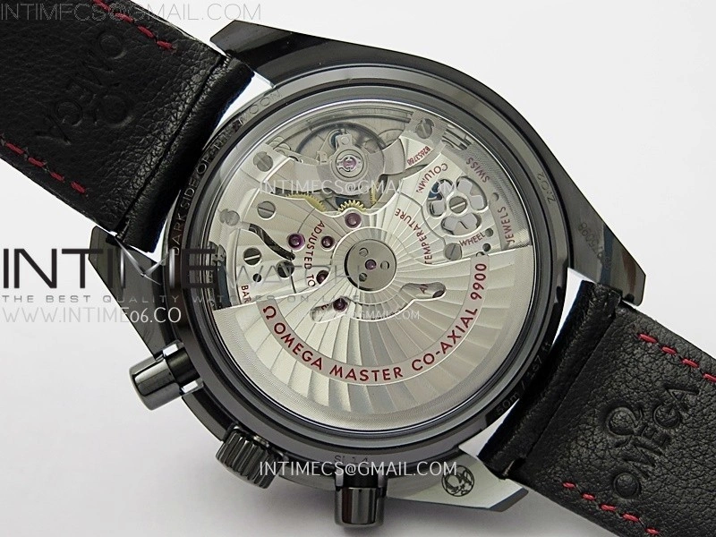 Speedmaster "Dark Side of The Moon" Real Ceramic N1F 1:1 Best Edition Black Dial on Black Leather Strap A9300
