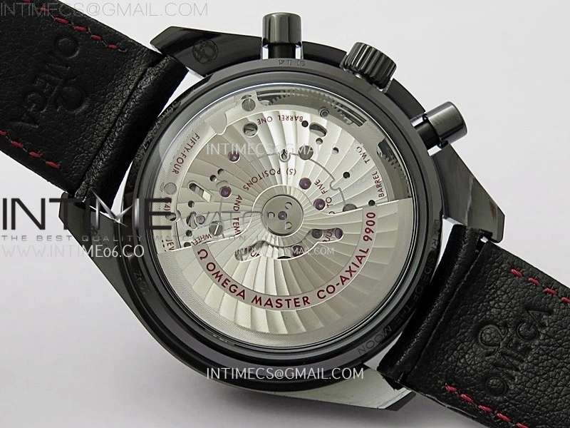 Speedmaster "Dark Side of The Moon" Real Ceramic N1F 1:1 Best Edition Black Dial on Black Leather Strap A9300