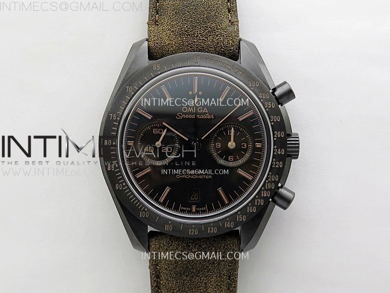 Speedmaster "Dark Side of The Moon" Real Ceramic N1F 1:1 Best Edition Black Dial on Brown Leather Strap A9300