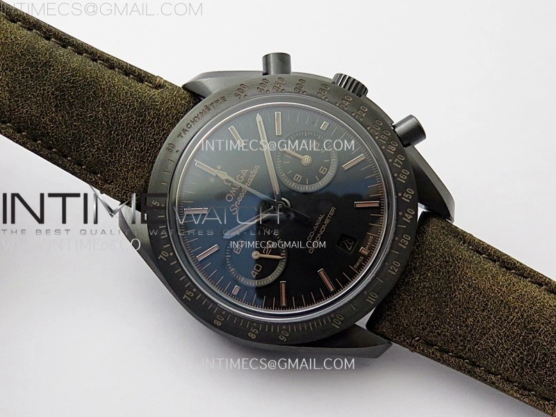 Speedmaster "Dark Side of The Moon" Real Ceramic N1F 1:1 Best Edition Black Dial on Brown Leather Strap A9300