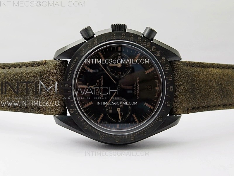 Speedmaster "Dark Side of The Moon" Real Ceramic N1F 1:1 Best Edition Black Dial on Brown Leather Strap A9300