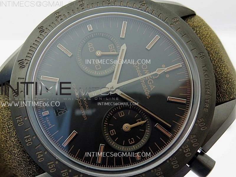 Speedmaster "Dark Side of The Moon" Real Ceramic N1F 1:1 Best Edition Black Dial on Brown Leather Strap A9300