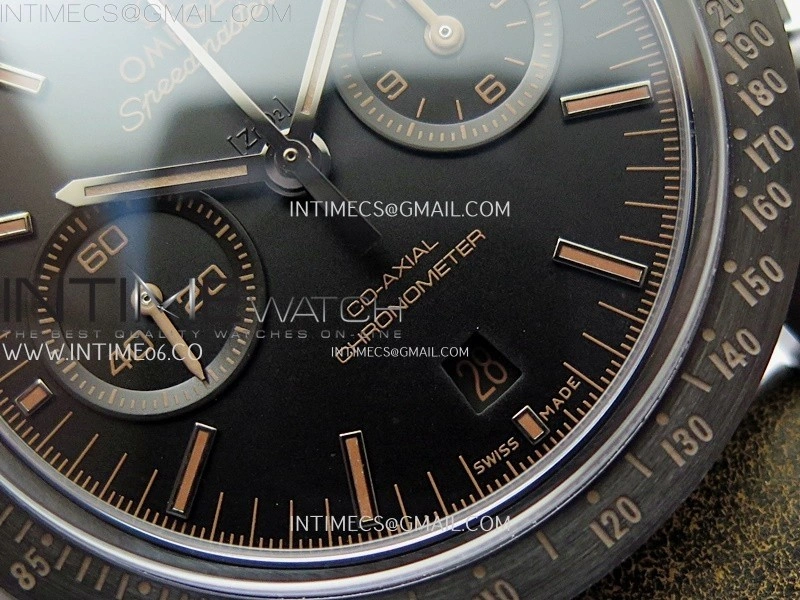 Speedmaster "Dark Side of The Moon" Real Ceramic N1F 1:1 Best Edition Black Dial on Brown Leather Strap A9300