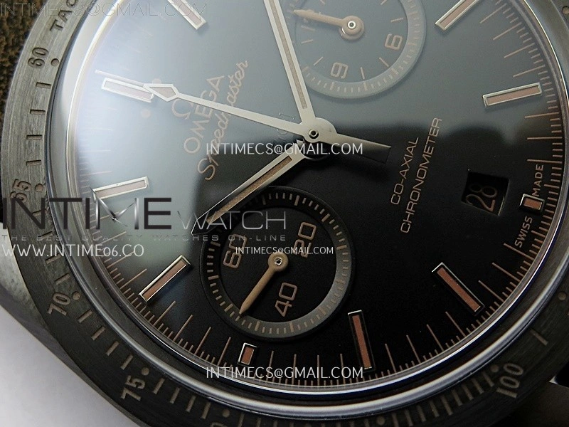 Speedmaster "Dark Side of The Moon" Real Ceramic N1F 1:1 Best Edition Black Dial on Brown Leather Strap A9300