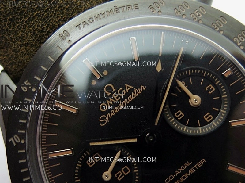 Speedmaster "Dark Side of The Moon" Real Ceramic N1F 1:1 Best Edition Black Dial on Brown Leather Strap A9300