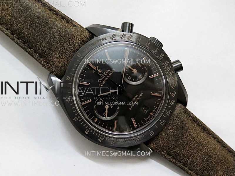 Speedmaster "Dark Side of The Moon" Real Ceramic N1F 1:1 Best Edition Black Dial on Brown Leather Strap A9300