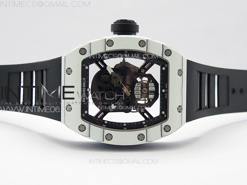 RM052 Skull White Carbon Real Tourbillon YSF 1:1 Best Edition Skull Dial on Black Rubber Strap