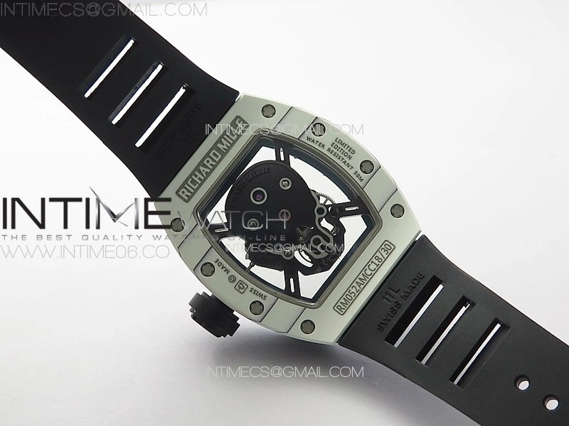 RM052 Skull White Carbon Real Tourbillon YSF 1:1 Best Edition Skull Dial on Black Rubber Strap