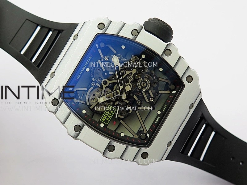 RM035-01 White Carbon ZF Best Edition Skeleton Dial On White Black Strap Super Clone RMUL2