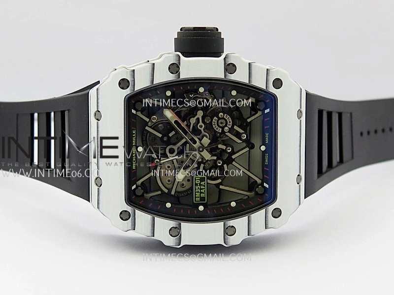 RM035-01 White Carbon ZF Best Edition Skeleton Dial On White Black Strap Super Clone RMUL2