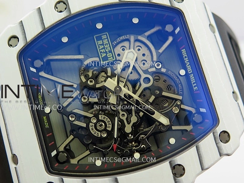 RM035-01 White Carbon ZF Best Edition Skeleton Dial On White Black Strap Super Clone RMUL2