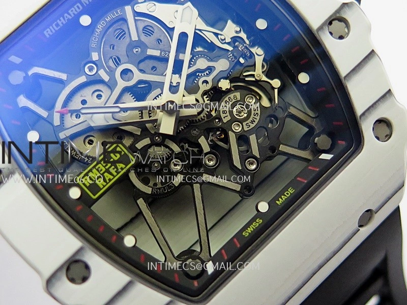RM035-01 White Carbon ZF Best Edition Skeleton Dial On White Black Strap Super Clone RMUL2