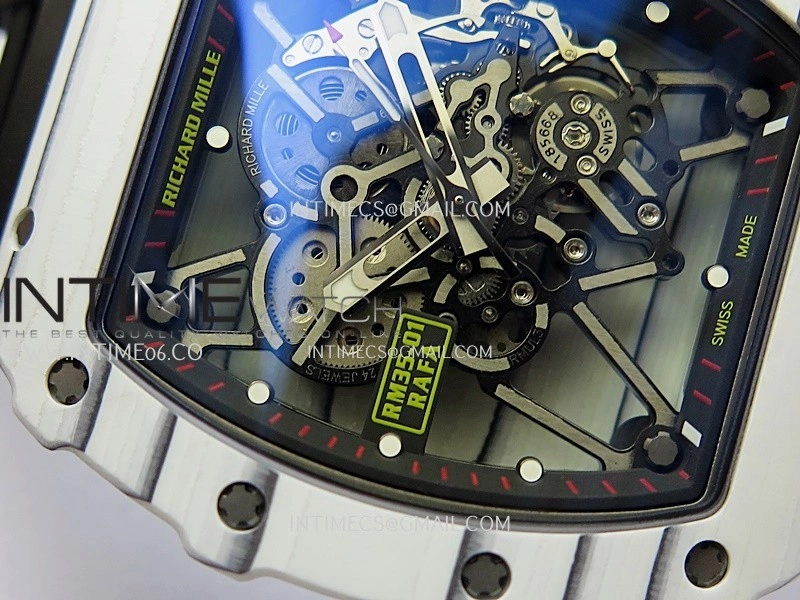 RM035-01 White Carbon ZF Best Edition Skeleton Dial On White Black Strap Super Clone RMUL2