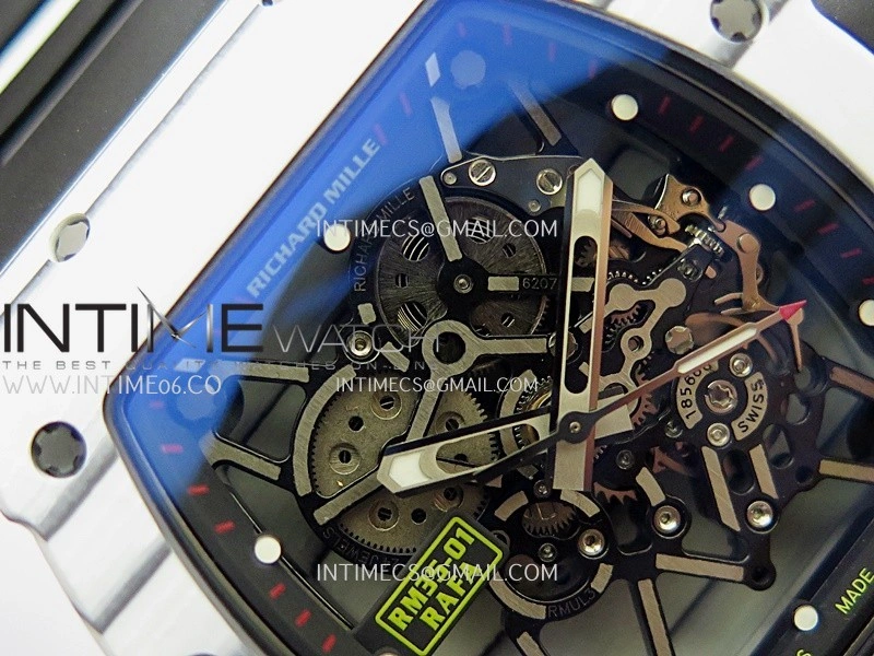 RM035-01 White Carbon ZF Best Edition Skeleton Dial On White Black Strap Super Clone RMUL2
