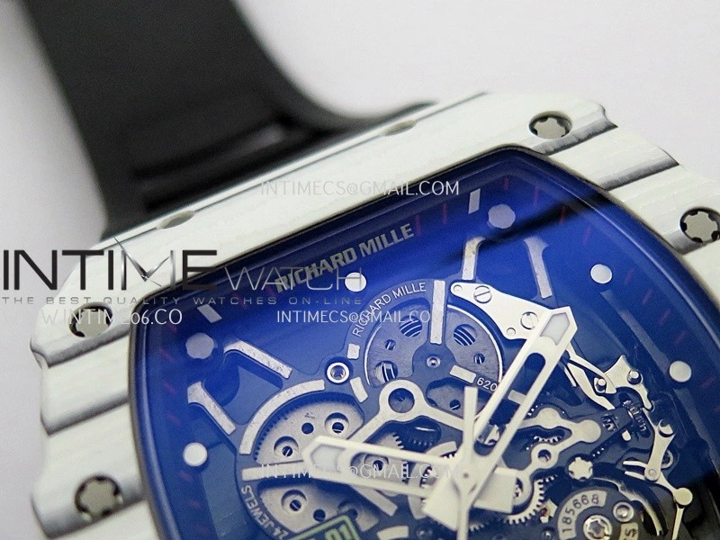 RM035-01 White Carbon ZF Best Edition Skeleton Dial On White Black Strap Super Clone RMUL2