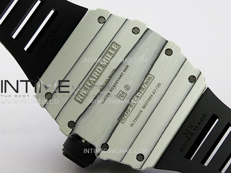 RM035-01 White Carbon ZF Best Edition Skeleton Dial On White Black Strap Super Clone RMUL2