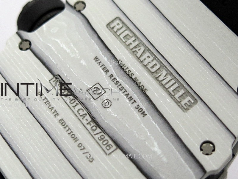 RM035-01 White Carbon ZF Best Edition Skeleton Dial On White Black Strap Super Clone RMUL2