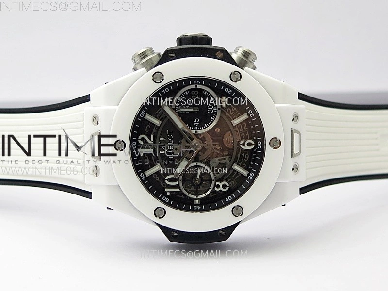 Hublot Big Bang Unico 42mm Real White Ceramic BBF 1:1 Best Edition Black Skeleton Dial on white Rubber Strap A1280
