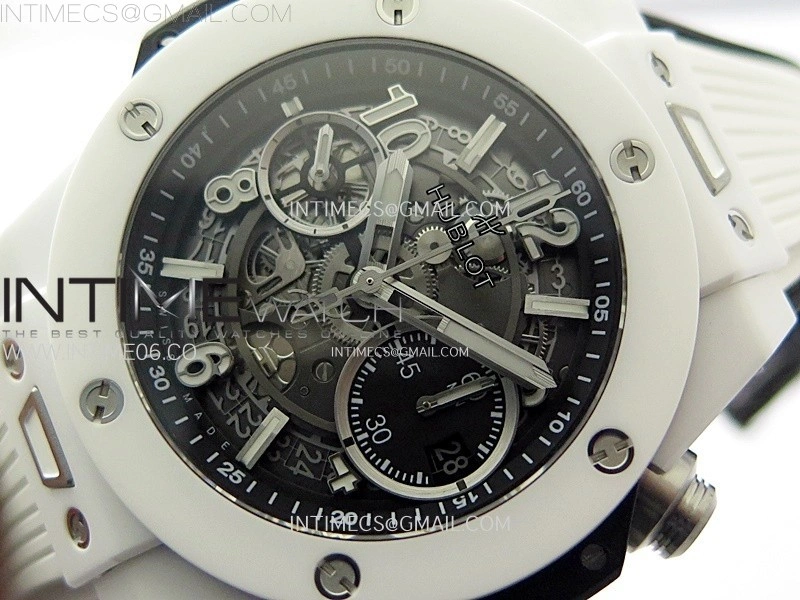 Hublot Big Bang Unico 42mm Real White Ceramic BBF 1:1 Best Edition Black Skeleton Dial on white Rubber Strap A1280