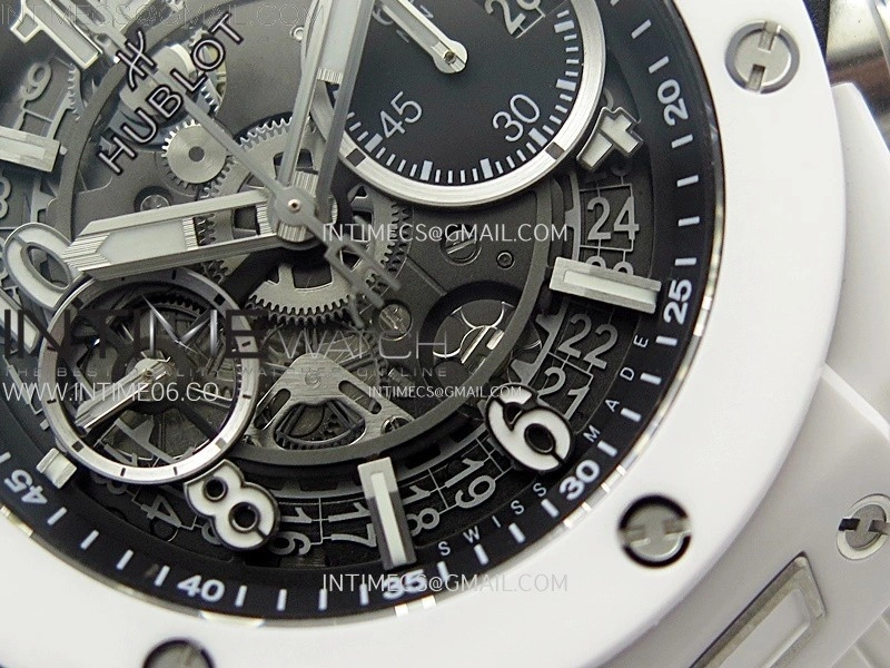 Hublot Big Bang Unico 42mm Real White Ceramic BBF 1:1 Best Edition Black Skeleton Dial on white Rubber Strap A1280