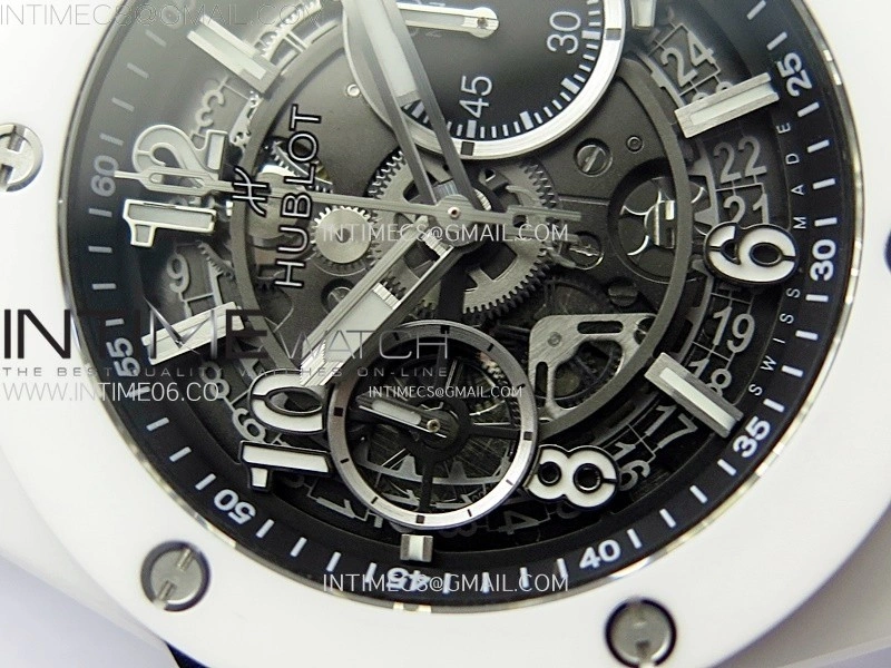 Hublot Big Bang Unico 42mm Real White Ceramic BBF 1:1 Best Edition Black Skeleton Dial on white Rubber Strap A1280