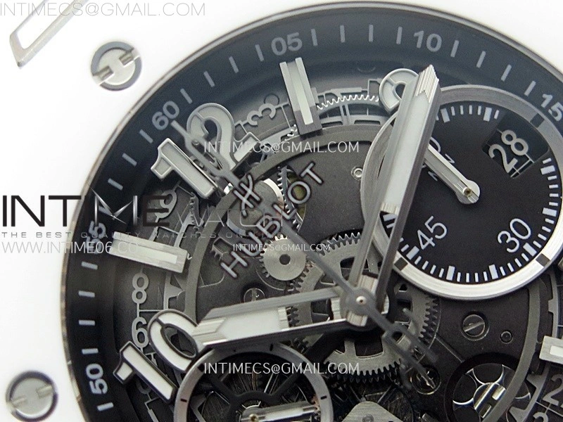 Hublot Big Bang Unico 42mm Real White Ceramic BBF 1:1 Best Edition Black Skeleton Dial on white Rubber Strap A1280
