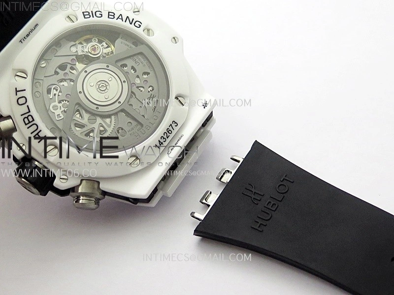 Hublot Big Bang Unico 42mm Real White Ceramic BBF 1:1 Best Edition Black Skeleton Dial on white Rubber Strap A1280