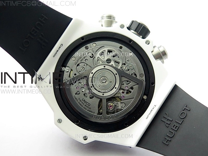 Hublot Big Bang Unico 42mm Real White Ceramic BBF 1:1 Best Edition Black Skeleton Dial on white Rubber Strap A1280