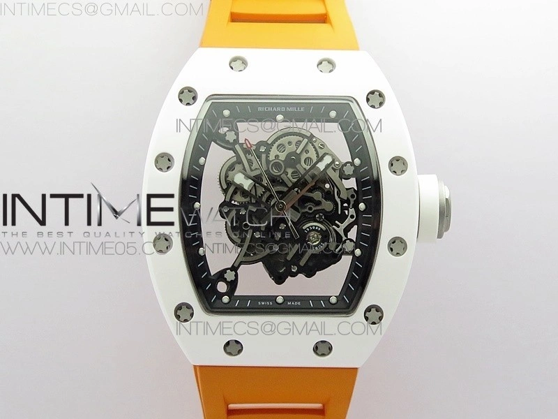 RM055 White Ceramic KVF Best Edition Skeleton Dial on Orange Rubber Strap MIYOTA8215 V3