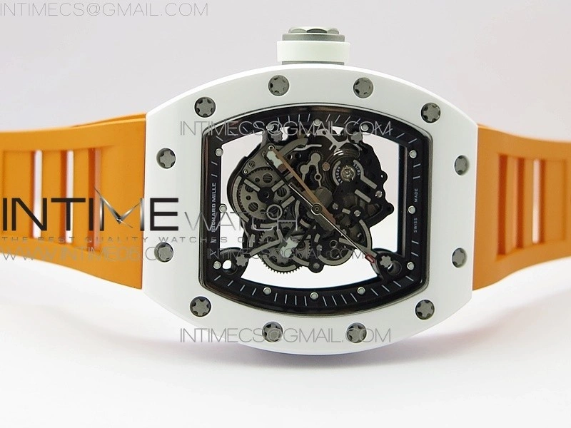 RM055 White Ceramic KVF Best Edition Skeleton Dial on Orange Rubber Strap MIYOTA8215 V3
