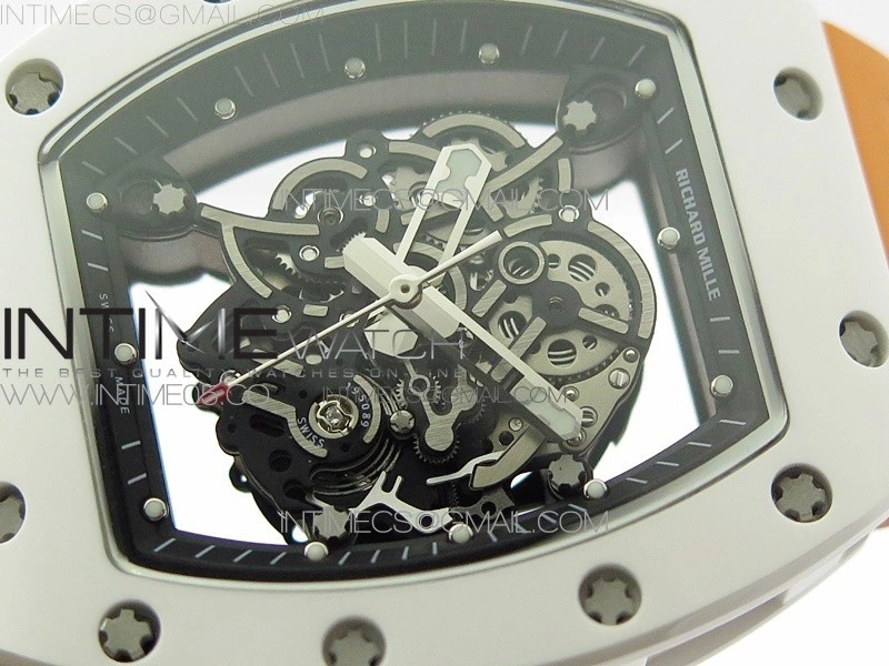 RM055 White Ceramic KVF Best Edition Skeleton Dial on Orange Rubber Strap MIYOTA8215 V3