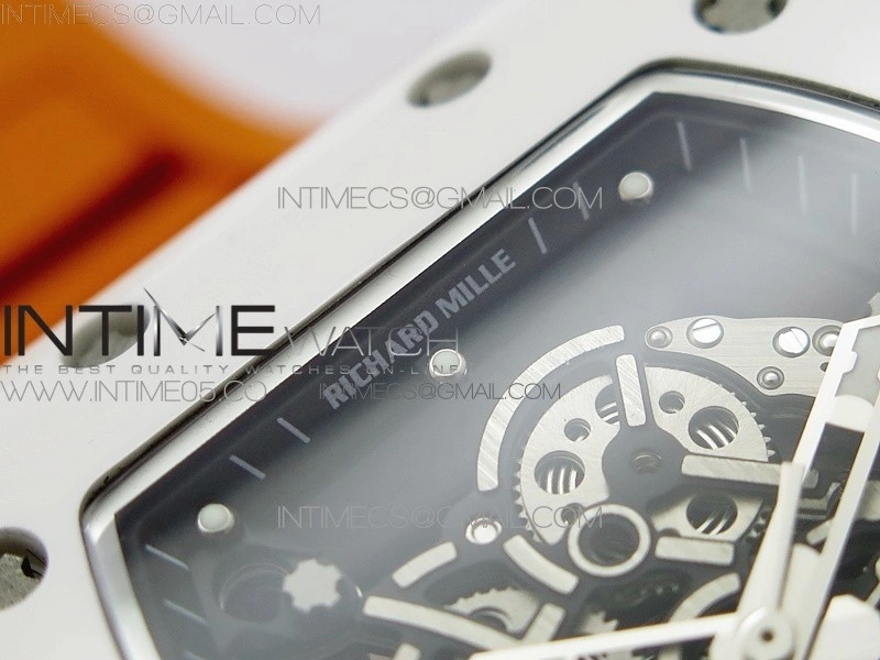 RM055 White Ceramic KVF Best Edition Skeleton Dial on Orange Rubber Strap MIYOTA8215 V3