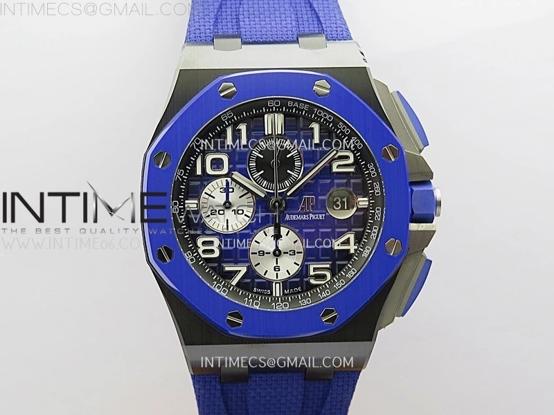 Royal Oak Offshore 44mm Black Ceramic TKF 1:1 Best Edition Blue Dial on Blue Rubber Strap A3126