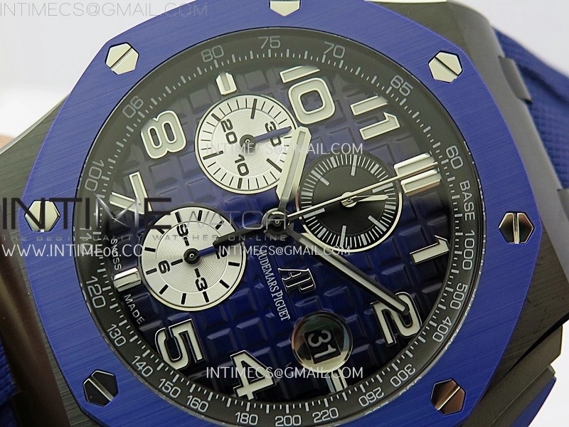 Royal Oak Offshore 44mm Black Ceramic TKF 1:1 Best Edition Blue Dial on Blue Rubber Strap A3126