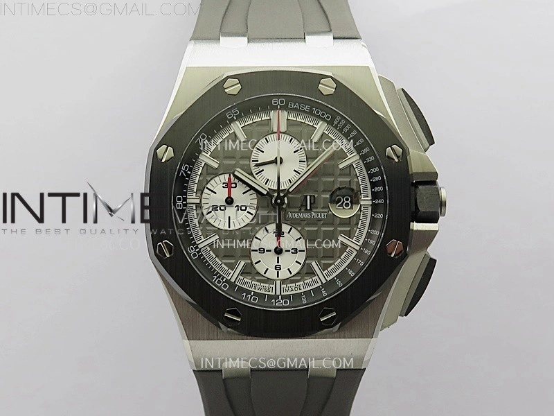 Royal Oak Offshore 44mm SS TKF Best Edition Gray Dial Ceramic Bezel on Gray Rubber Strap A3126