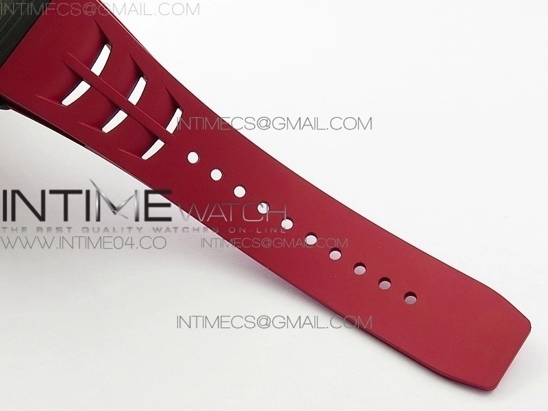 RM011 Carbon Case Chrono KVF 1:1 Best Edition Crystal Skeleton Yellow Dial on Red Rubber Strap A7750