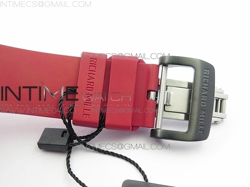 RM011 Carbon Case Chrono KVF 1:1 Best Edition Crystal Skeleton Yellow Dial on Red Rubber Strap A7750
