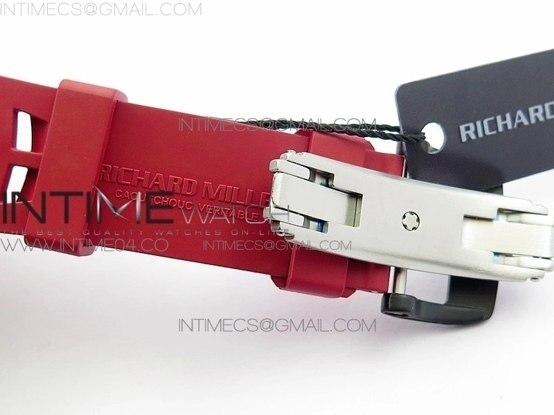 RM011 Carbon Case Chrono KVF 1:1 Best Edition Crystal Skeleton Yellow Dial on Red Rubber Strap A7750