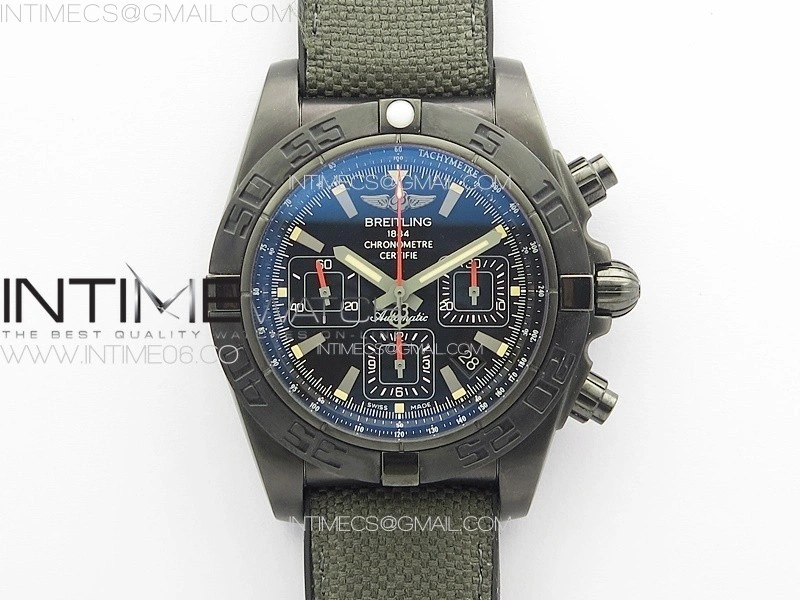Chronomat 44mm Blacksteel V9F 1:1 Special Edition Black Dial on Black Rubber Strap